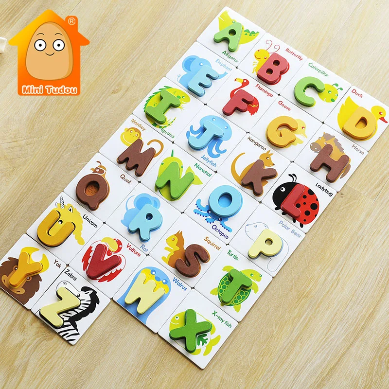 Kids Wooden 3D Alphabet Puzzle Baby Colorful English Letter Match Board Game Early Learning Educational Toys For Toddler Gifts