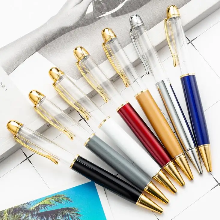 

14 Color DIY Big Empty Tube Ballpoint Pens Metal Pen Self-filling Floating Glitter Dried Flower Crystal Pen Student Gift SN483