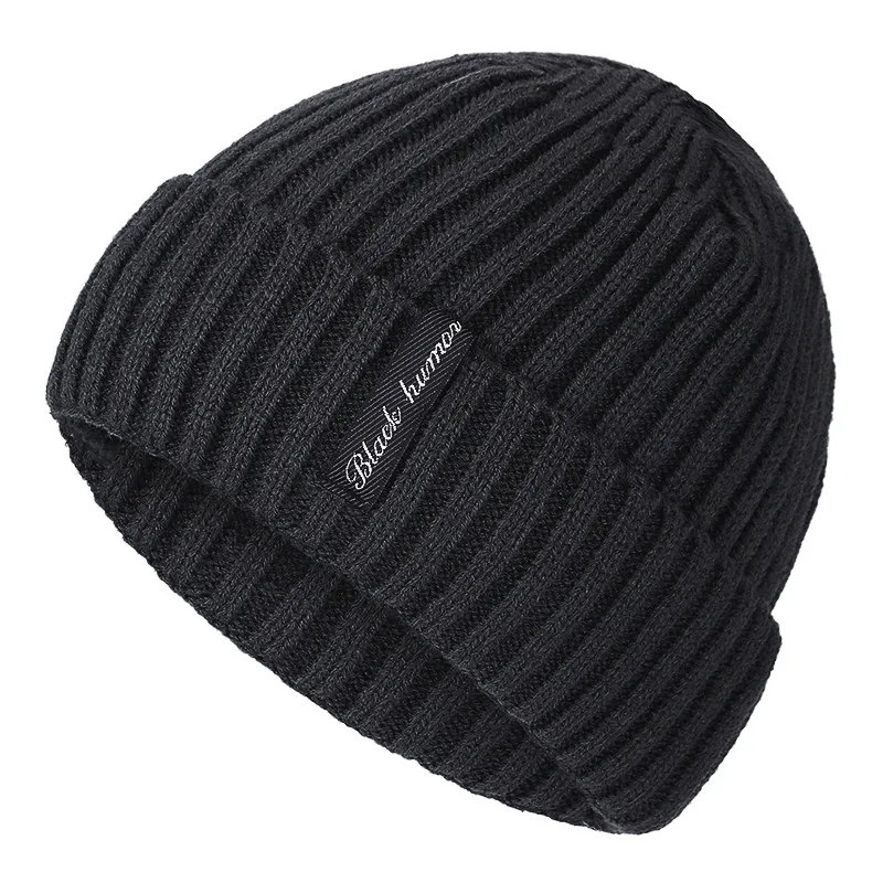 

High Quality Black Human Winter Hat Add Fur Warm Beanies Hat Baggy Skullies Knitted Hat For Men Women Ski Sports Beanies Cap