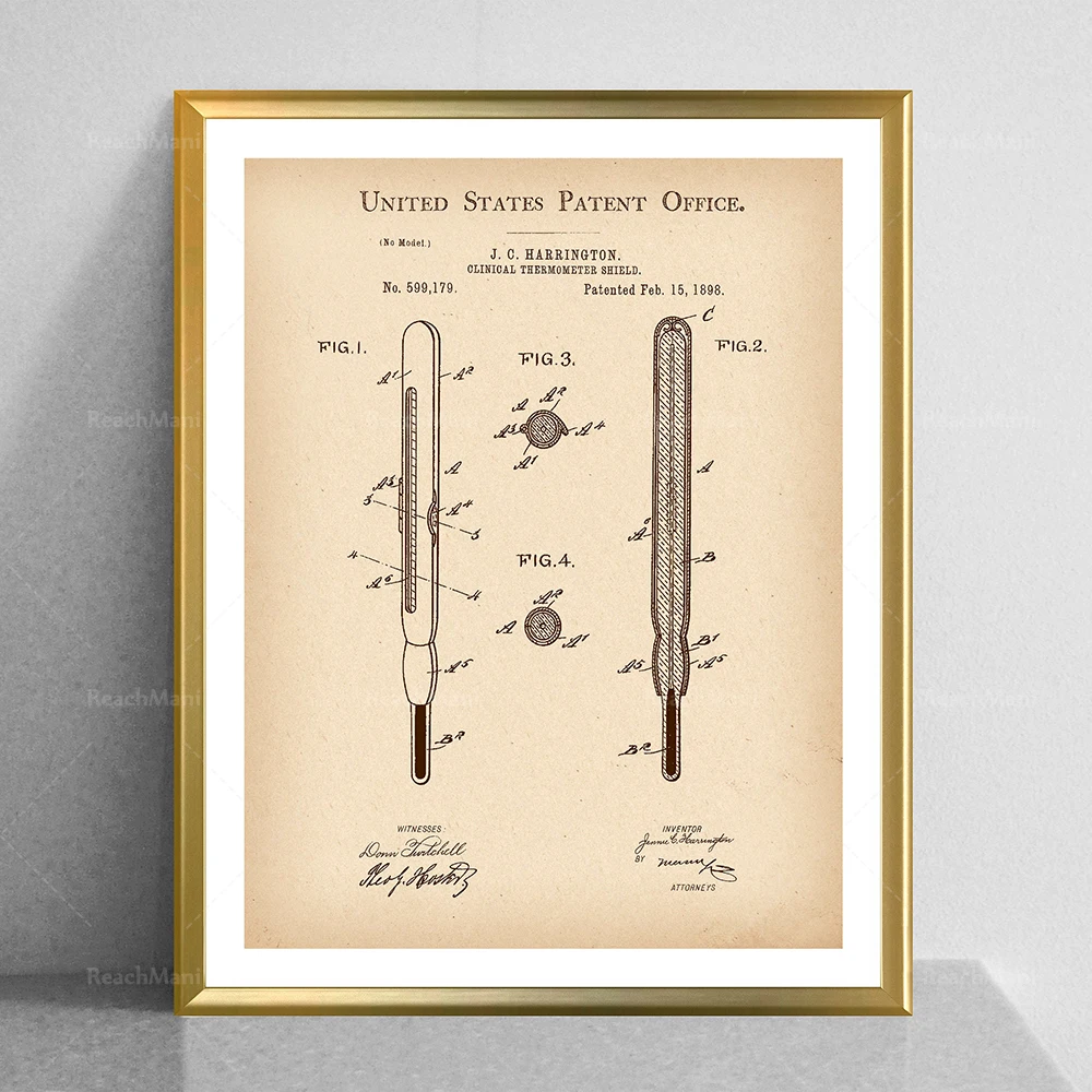 Medical poster doctor equipment patent clinic decoration stethoscope print microscope blueprint retro thermometer syringe drawin