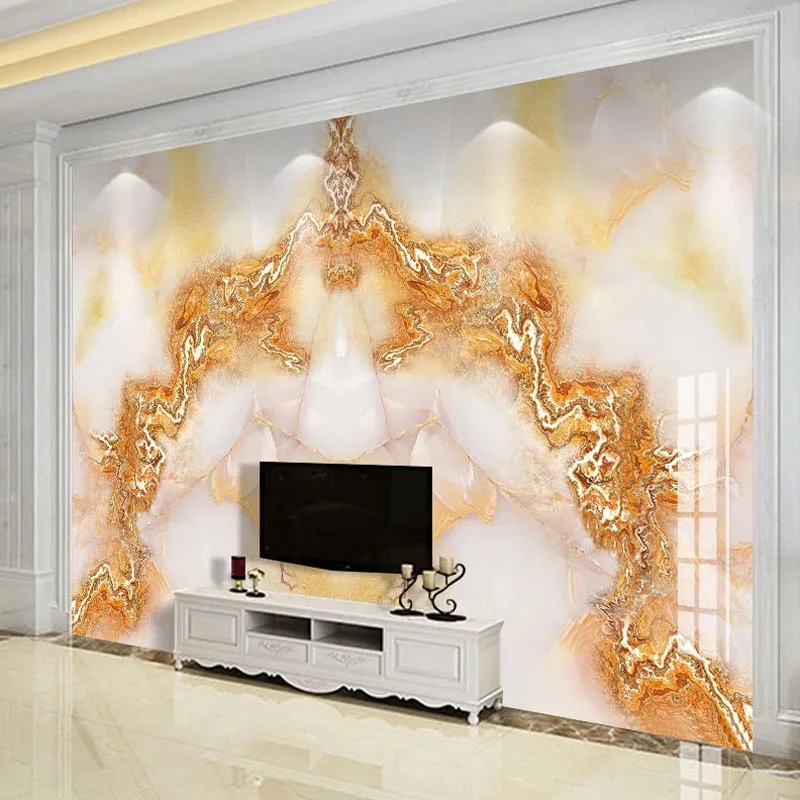 Custom 3D Photo Wallpaper European Style Golden Jade Marble TV Background Wall Mural Painting Living Room Bedroom Papier Peint