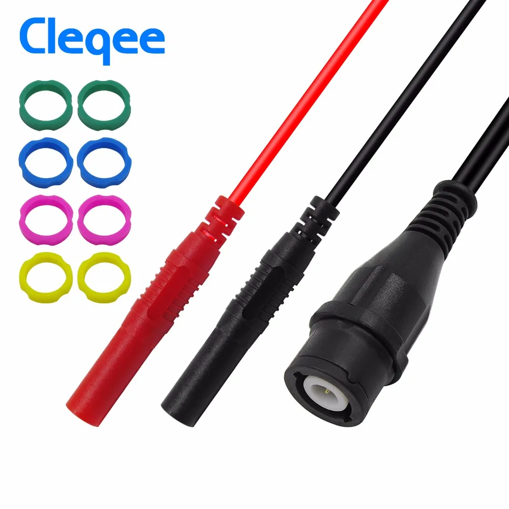 Cleqee P1206 Cách Nhiệt BNC Sang Dual 4Mm An Toàn Chuối Cắm Dao Động Ký Chì Kiểm Tra Cáp Đồng Trục BNC Nam Cắm 50Ohm dây