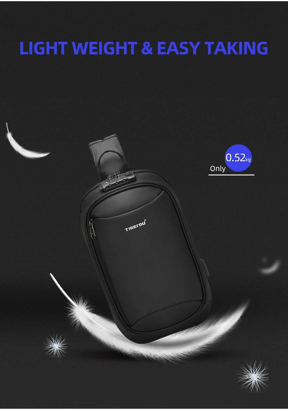 Tigernu Mode Männer Hohe Qualität Umhängetasche Spritzwassergeschützte Brust Tasche Anti-diebstahl USB Lade Casual Brust Tasche Männlichen Tasche – Detail 5