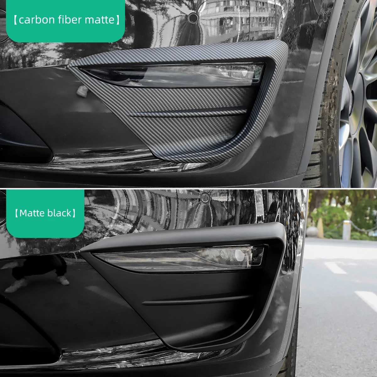 Car Front Fog Light Trim Cover Decorative Sticker For Tesla Model3 Y ABS Carbon Protective Cover Car Wind Knife Auto Accessories