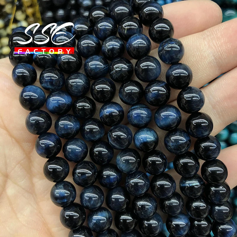 Natural Stone Dark Blue Tiger Eye Beads Round Loose 4 6 8 10 12 14 Mm 15\'\' Strand Beads for Jewelry Making Bracelet DIY