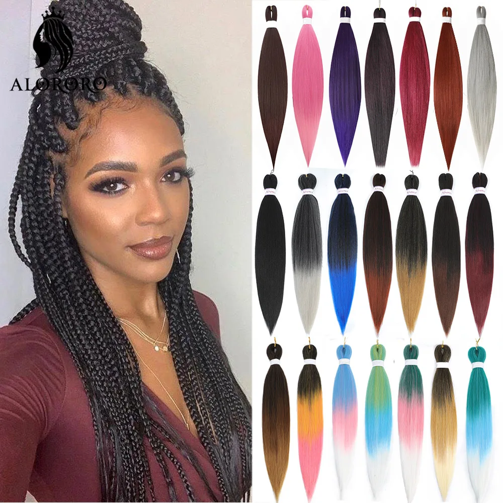 Extensão do cabelo sintético atacado yaki reta trança cabelo pré esticado rosa azul crochê fácil jumbo tranças de cabelo alororo