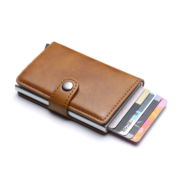 

Hot Sell Fashion Automatic RFID Card Holder Aluminium Bank Card Wallets PU Leather Men Credit Card Holders Business ID Card Case