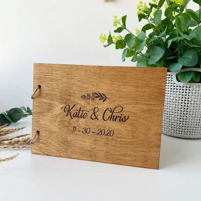 Guest Book Alternative, Wedding guest book, Wooden Guest Book, Photobooth Guestbook, Engraved Wood Signing Book, Floral Album