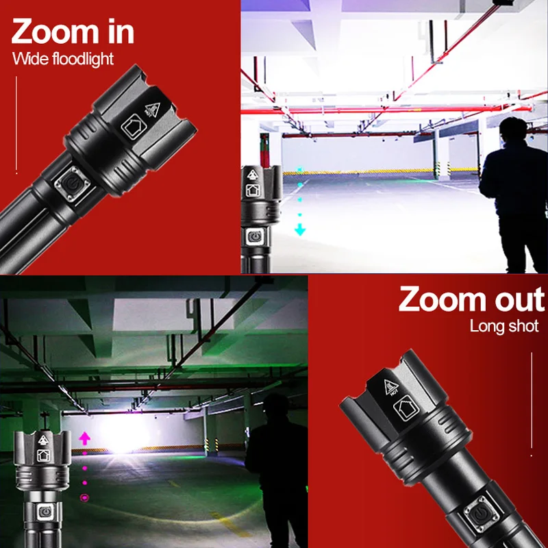 XHP120 Most Powerful Led Flashlight 3 Modes Zoom Torch Light XHP90 High Power Rechargeable Tactical Flashlight Hunting Lantern