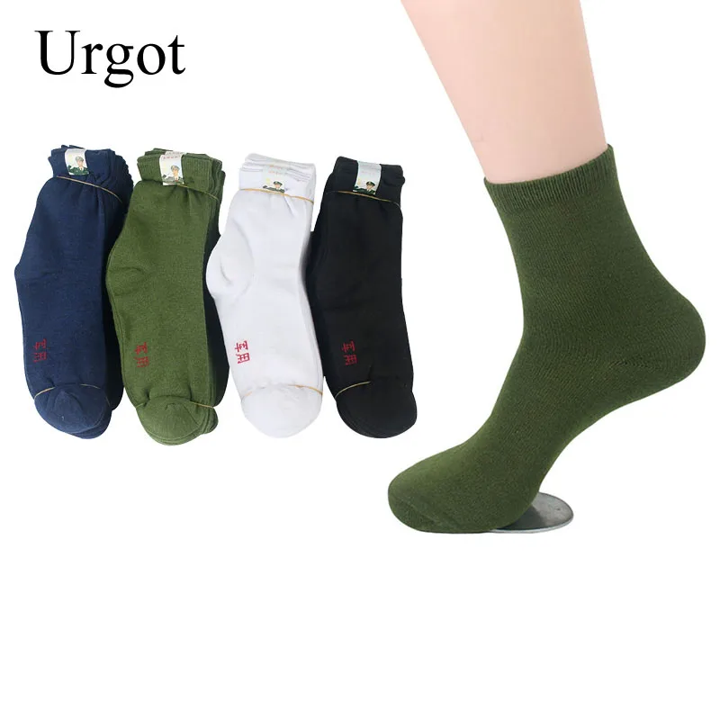 Urgot 3 Pairs Mens High-quality Socks Solid Color Army Green Black Autumn Winter Warm Outdoor Sports Socks Men Calcetines Hombre