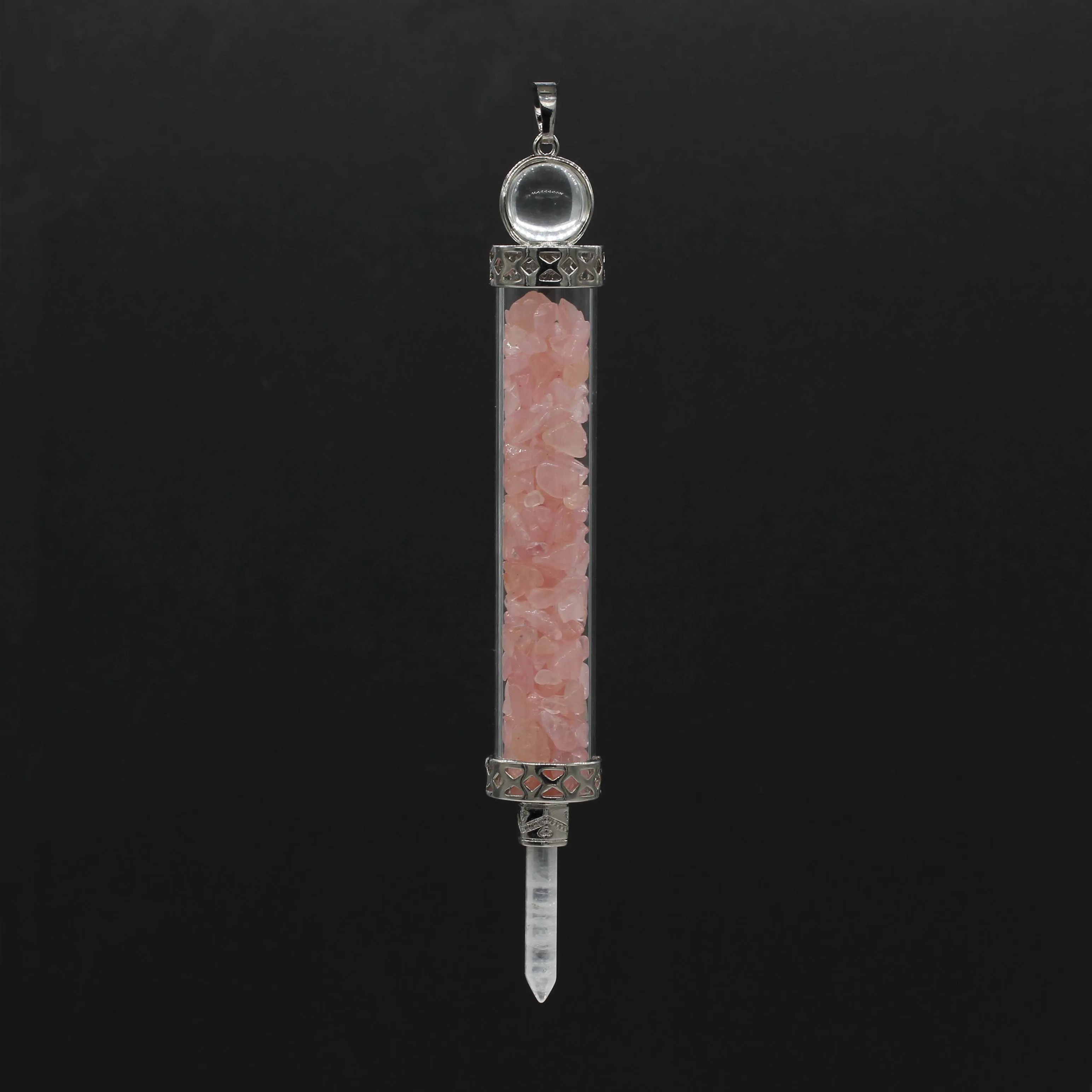 KFT Natural Healing Crystal Quartz Tourmaline Lapis Lazuli Long Pillar Wishing Bottle Reiki Stone Pendulum Pendant Jewelry