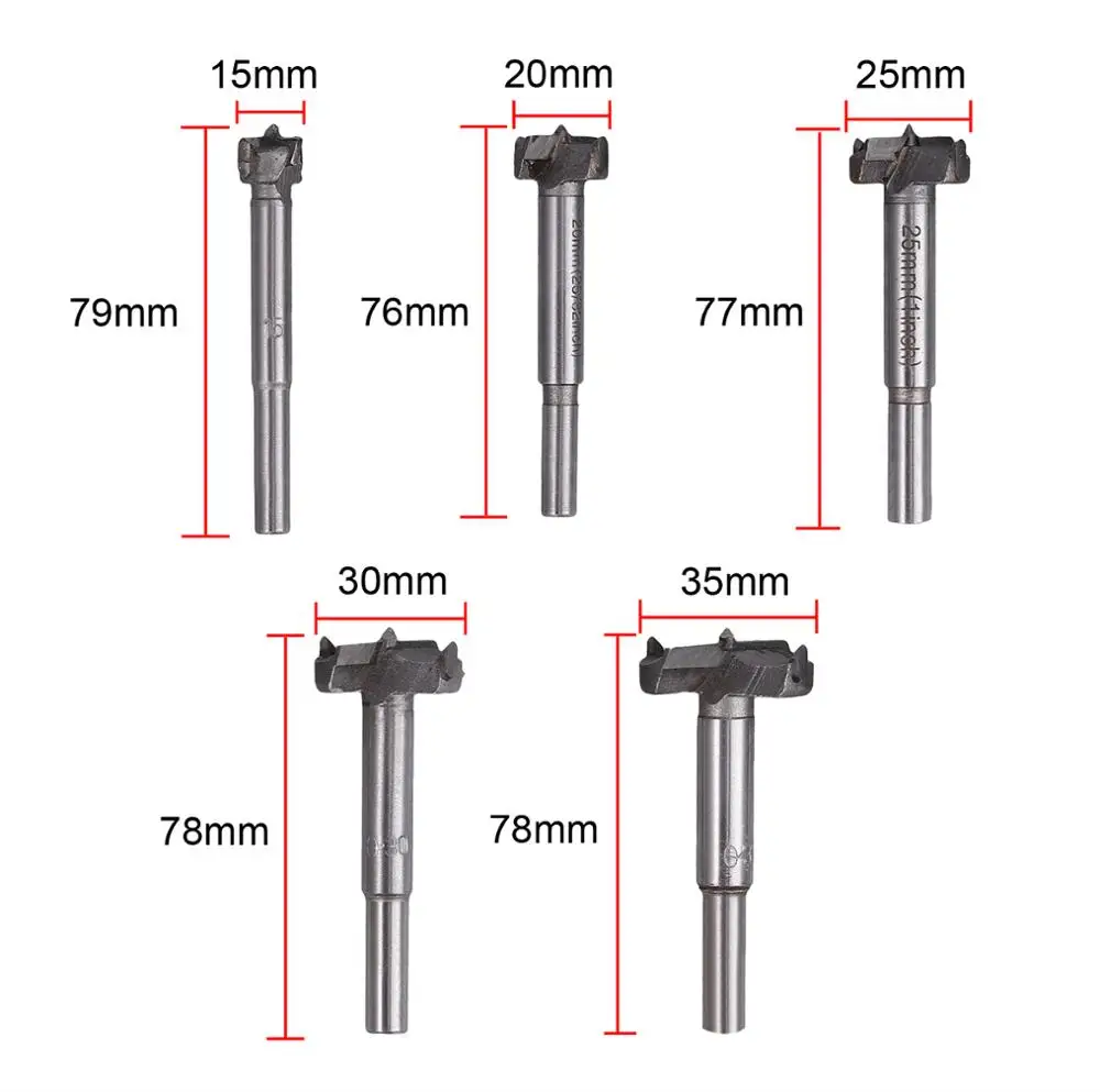 JUSTOOL 5pcs Set di punte per trapano per legno Set di punte per trapano per cerniera foro per alesatura Set di lavorazione del legno 15mm 20mm 25mm 30mm 35mm
