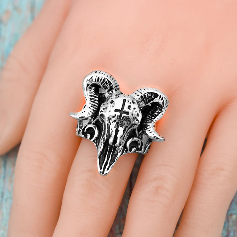 2021 Trendy Adjustable Gothic Punk Hip Hop Punk Rock Domineering Cross Goat Rings for Men Women Luxury Jewelry Vintage Designer