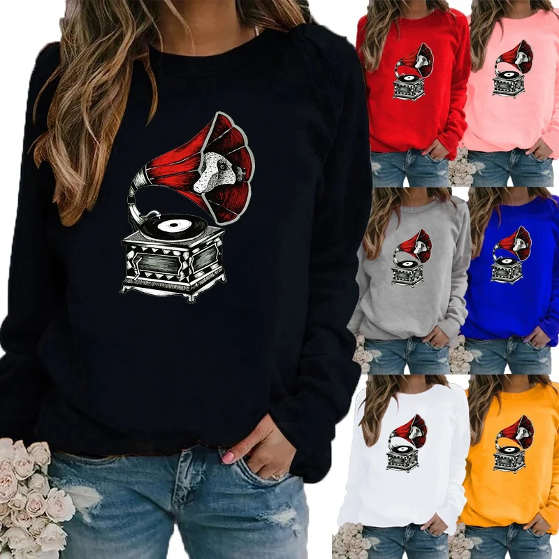 

Autumn and Winter Fashion Printing Graphic Tee Loose Casual Sweatshirt Long Sleeve Round Neck Pullover Plus Size Tops