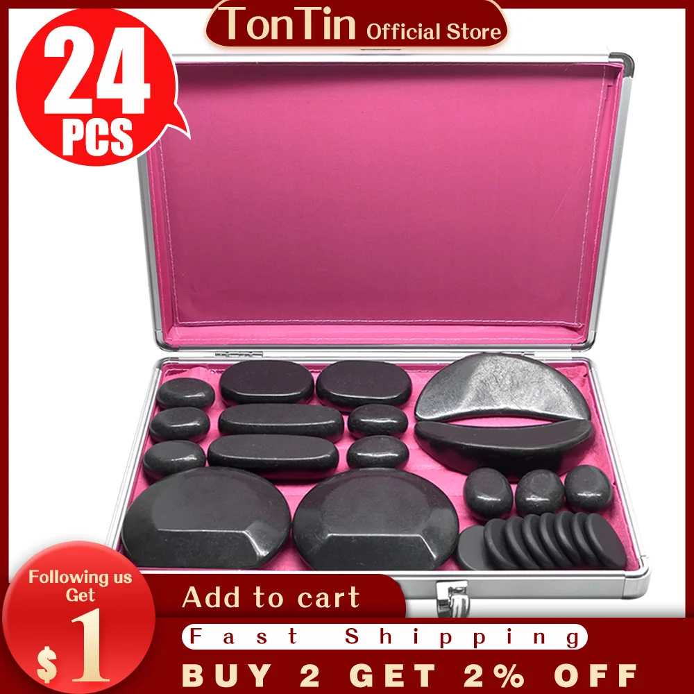 Tontin Hot Stone Massage Set Heater Box Relieve Stress Back Pain Health Care Lava Basalt round massage tool Stones for Health