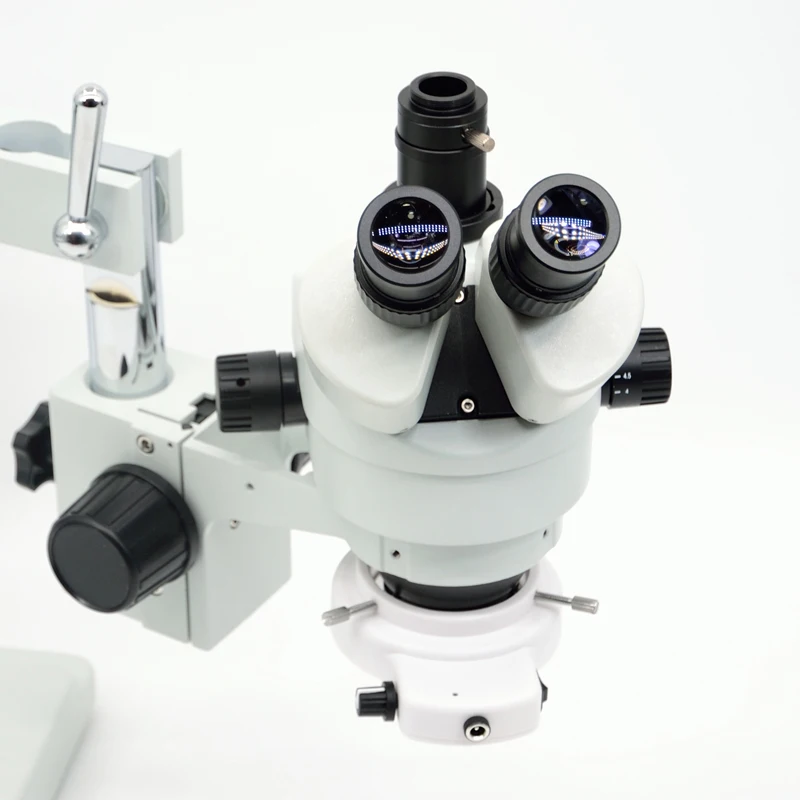 FYSCOPE 3.5X-90X Microscopio 50/50 Split Simul-Focal Double Boom Stand Trinocular Stereo Zoom Microscope