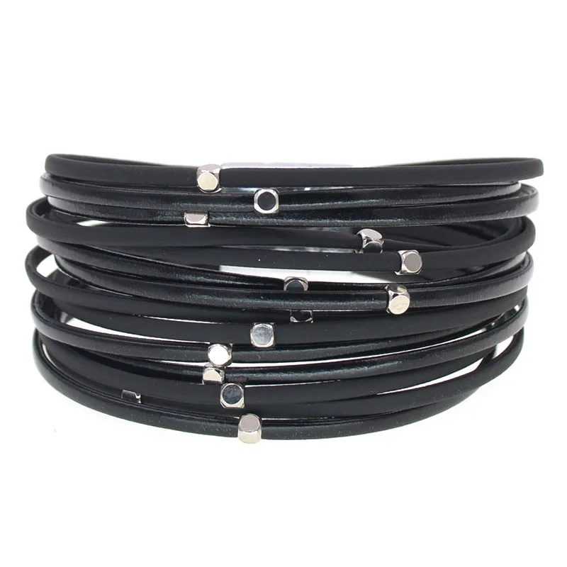 WELLMORE leather bracelets for women simple bead Multilayer Wide Wrap Bracelet 6 size 9 colors bracelets Female Jewelry whoesale