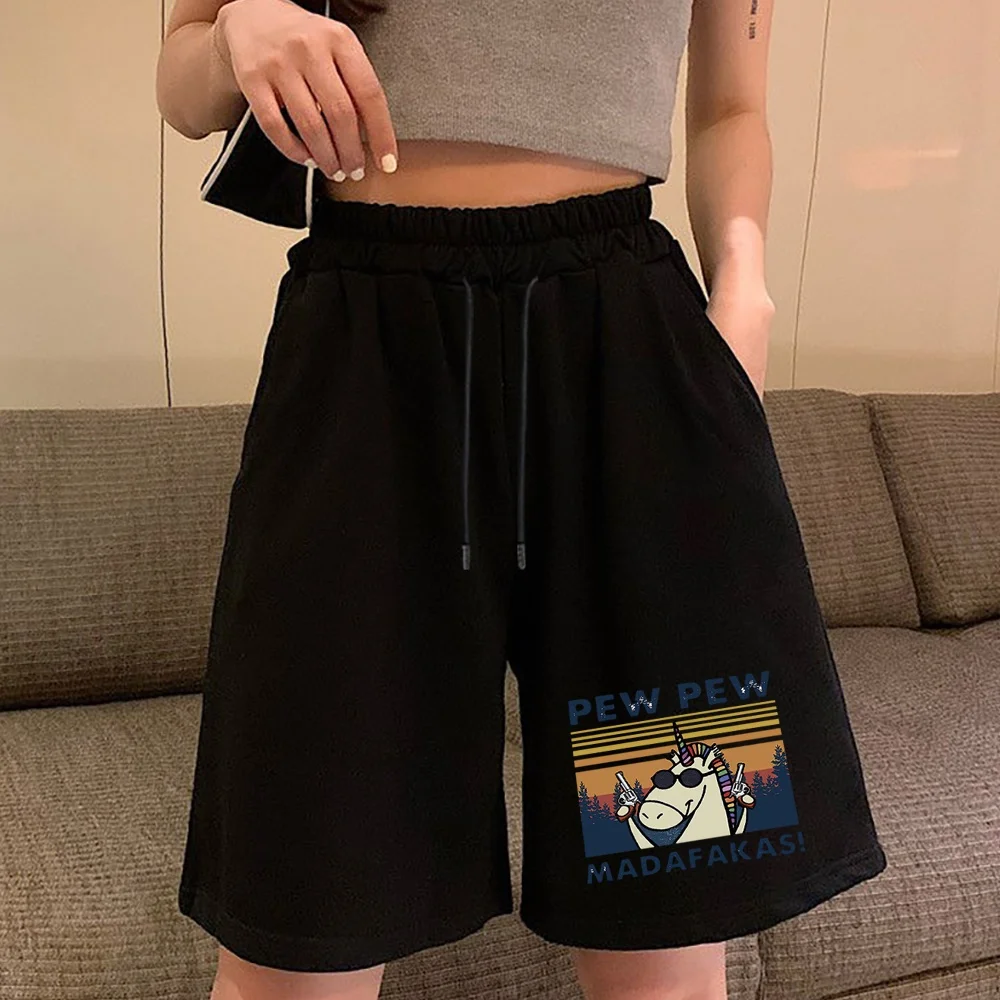 High Waist Shorts Women Wide-Leg Loose Casual  Female Summer Elastic Waist Drawstring with Pocket Sports Shorts Printed Clothing