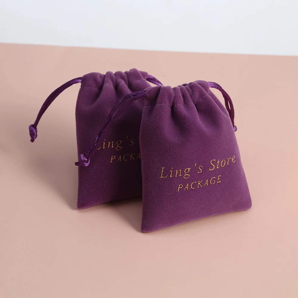 50 Personalized Logo Velvet Jewelry Organizer Gift Bags Drawstring Jewellry Rings Card Packaging Storage Pouch Wedding Favors
