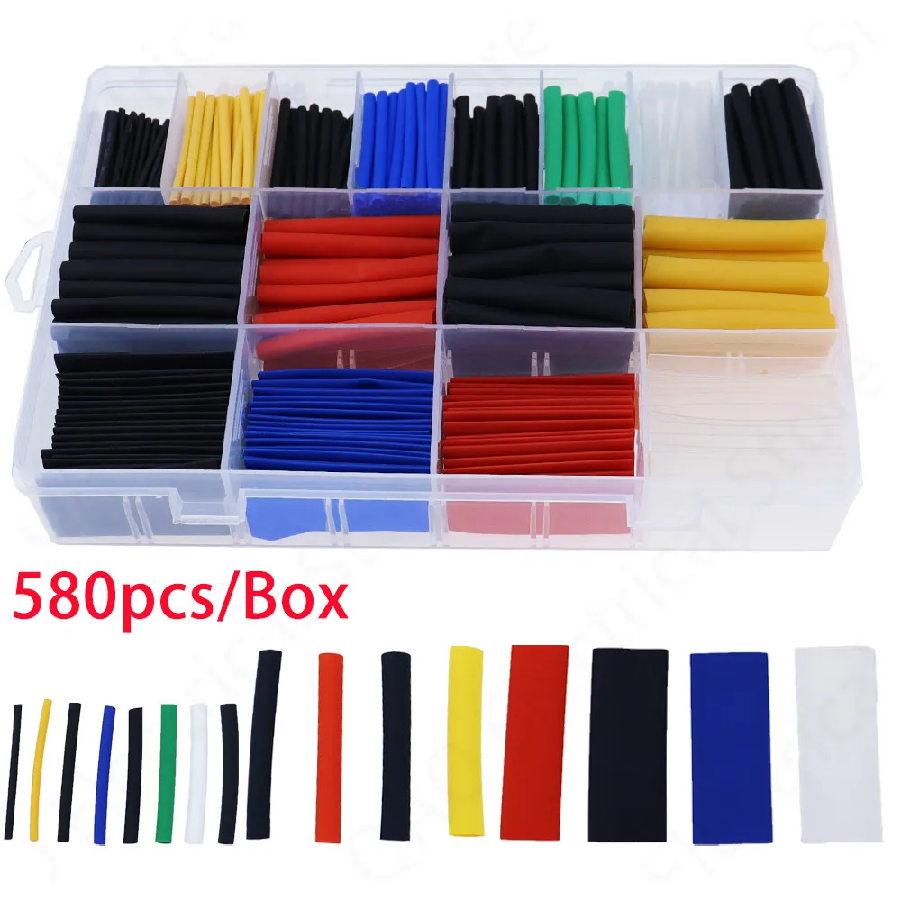 580pcs/530pcs/164pcs/328pcs/127pcs/280pcs 2:1 Wrap Wire Cable Insulated Polyolefin Heat Shrink Tube Ratio Tubing Insulation