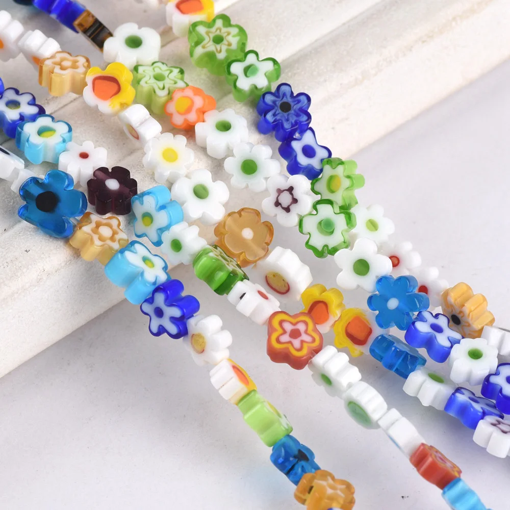 Mixed Flower Shape 4mm 6mm 8mm Millefiori Glass Loose Crafts Beads Lot for DIY Jewelry Making Findings