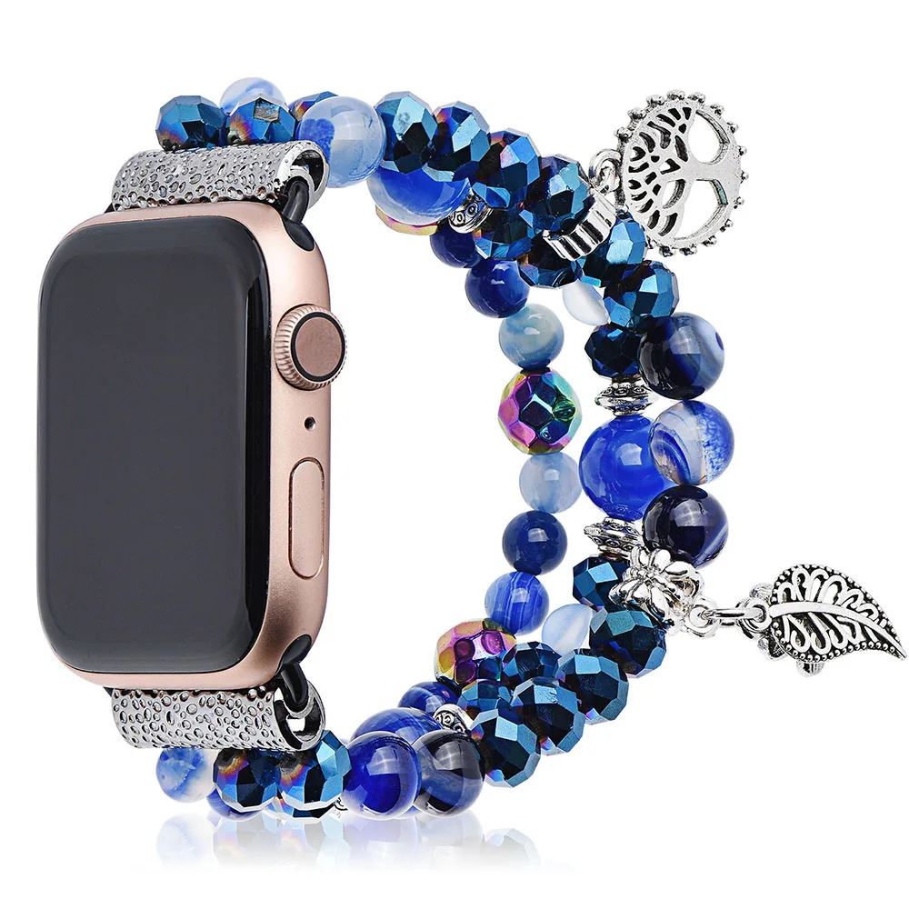 Purple 41mm 45mm Strap for Apple Watch Band 44mm 40mm iWatch SE Series 9 8 7 6 5 4 3 Bracelet Beaded Elastic 38mm 42mm Watchband