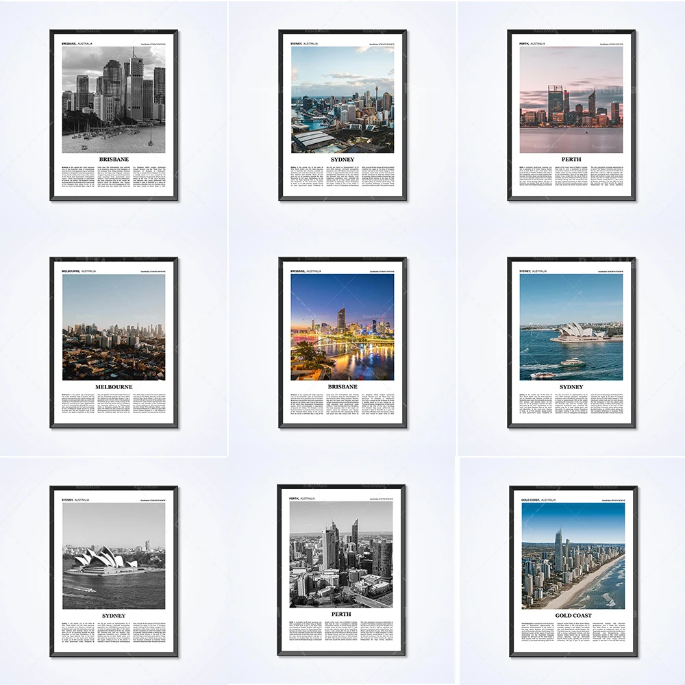 

Sydney Harbour, Perth, Melbourne, Gold Coast, Brisbane, Canberra City, Australia Travel Poster Artwork Photo Picture Photography