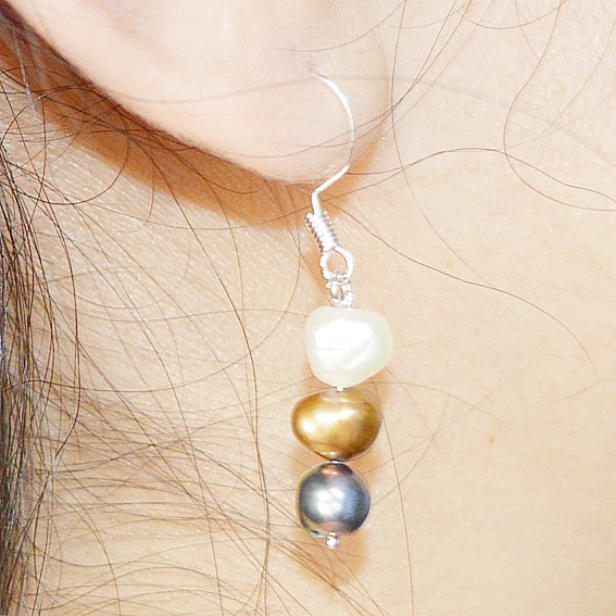 Unique Baroque Pearl Earring 8mm White Brown Black Color Real Natural Freshwater Pearl Handmade Long Fine Jewelry Woman Gift