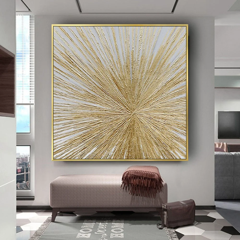 

Handmade Beautiful Wall Art Abstract Oil Paintings On Canvas Gold Lines Modern Home Decoration Mural Gold Leaf Decor Painting