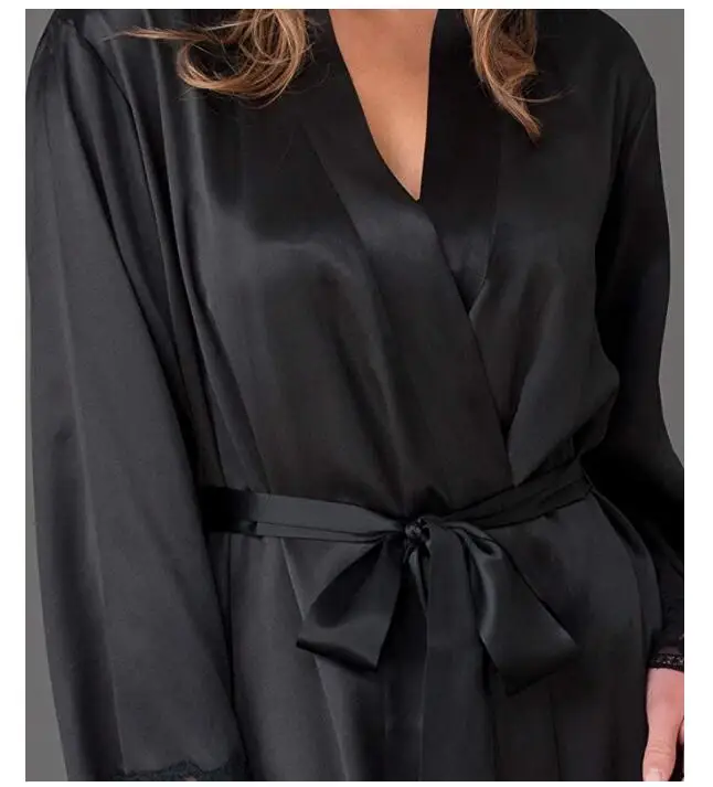 2019 New Sexy Lingerie Transparan Summer Sexy Women\'s Ladies Bride Robes Kimono Robe Satin Silk Lace Night Wear Gown Sleepwear