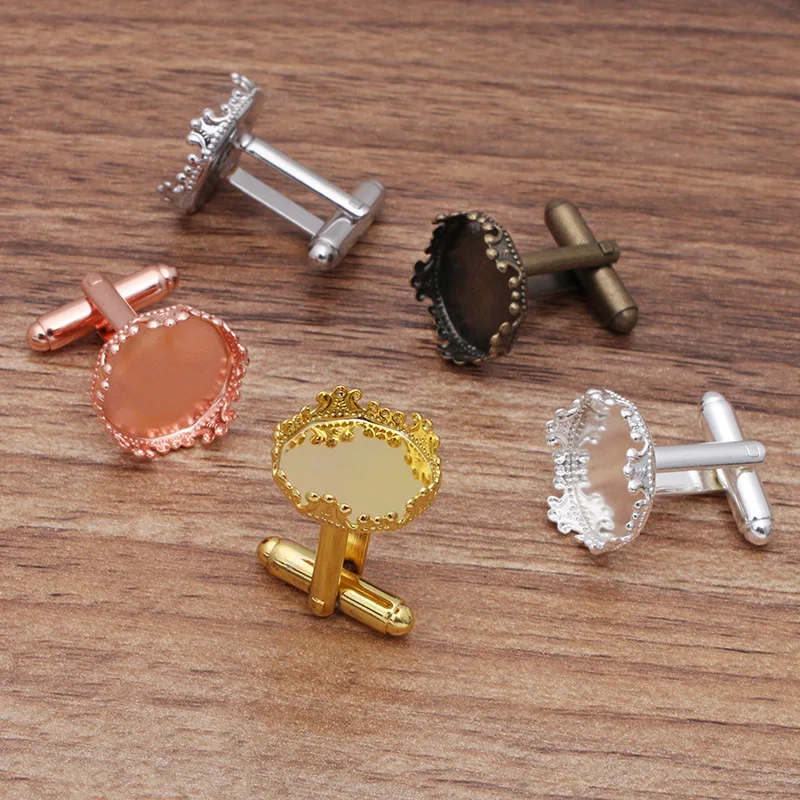 200pcs 5 Colors Plated Copper Cufflink with 15mm Round Bezel Base Cuff Link Settings Stone Cabochon Cameo Base Blanks DIY Crafts