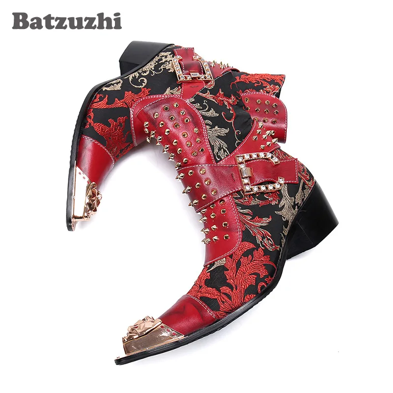 Batzuzhi Personality Leather Ankle Boots Men Fashion Men's Party and Wedding Boots, Big Sizes 38-46