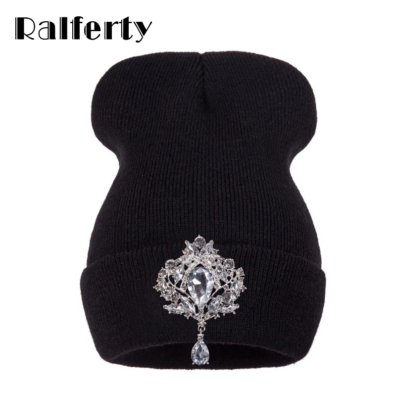 

Ralferty Winter Women's Hats Luxury Rhinestone Crystal Accessories Headgear Beanie Hat Women Cap bonnet femme gorro 2019
