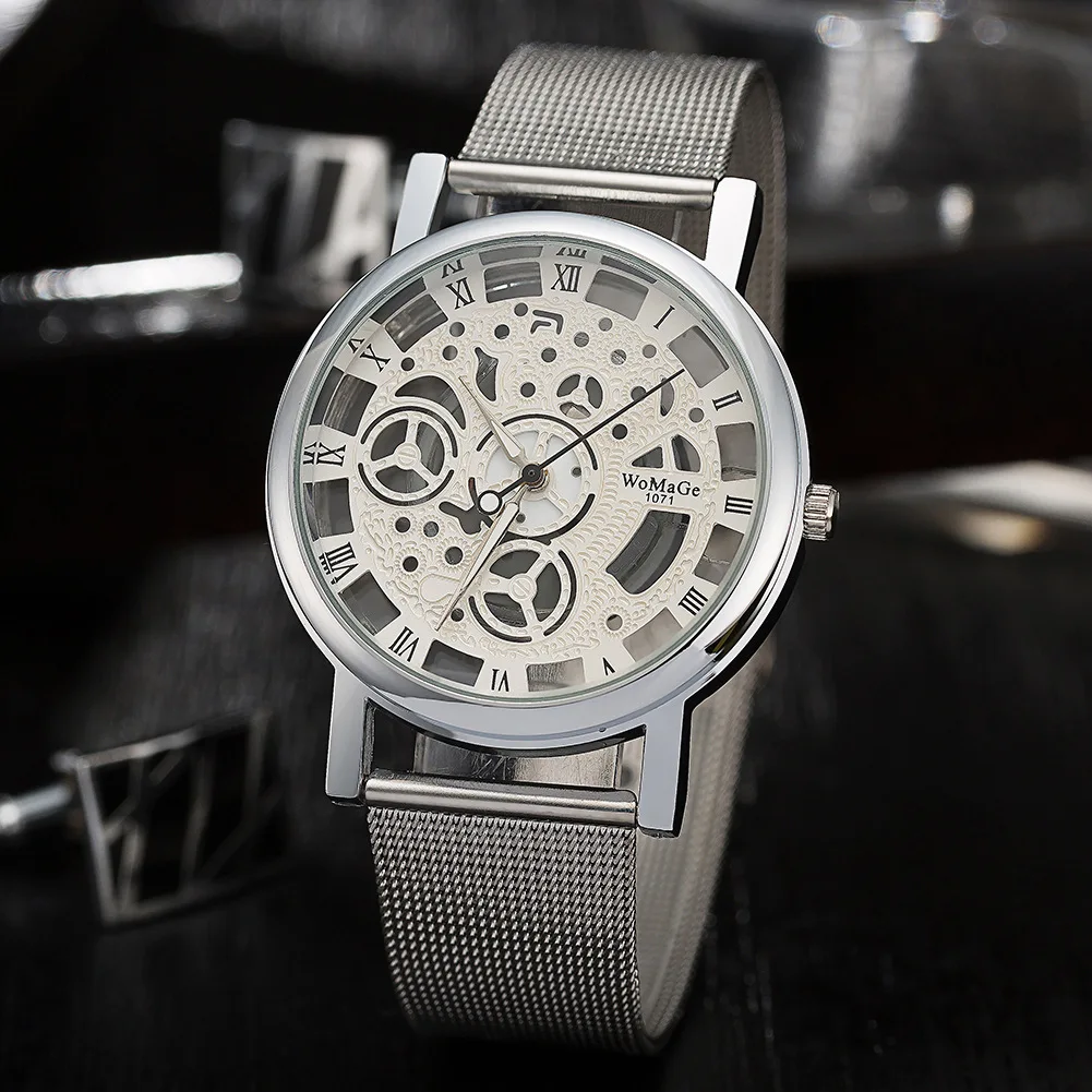 Fashion Womage Personality Double Faced Hollow Quartz Mesh Steel With Atmosphere Roman Scale Men's Or Lady Unsex Business Watch