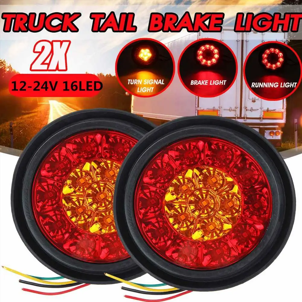 A Pair 16 LED Dual-Color Taillights Rubber Ring Round Taillights Car Rear Tail Light Turn Signal Light for RV Trailer Truck