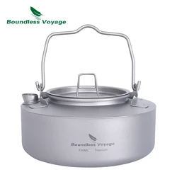 Boundless Voyage-TETERA portátil de titanio para acampar, tetera con mango plegable, utensilios de cocina para exteriores, vajilla ultraligera, 700ml, Ti3100D