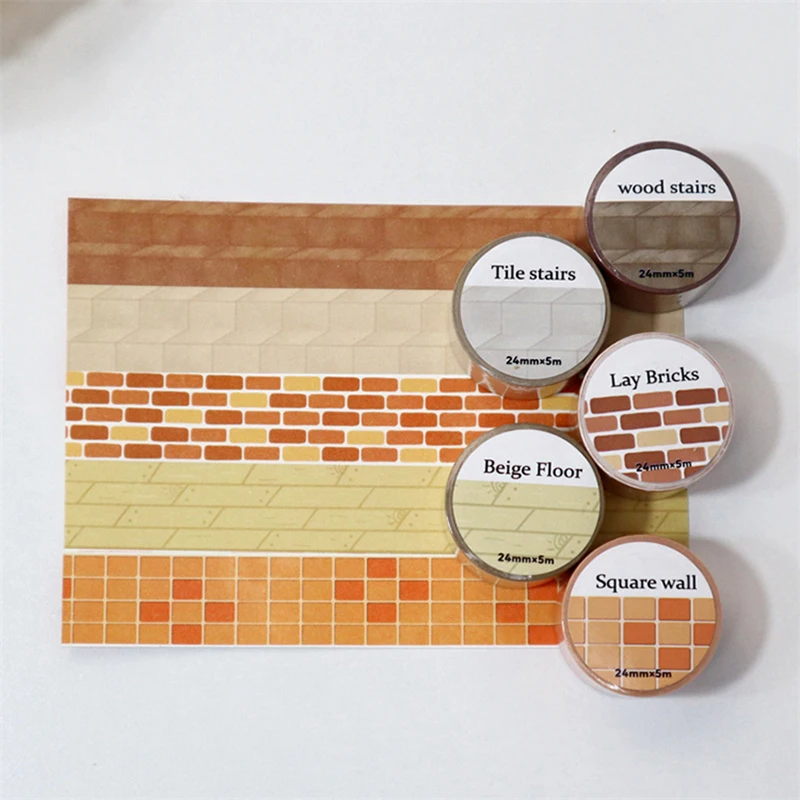 5m Cute Wood Stairs Floor Wall Washi Tapes DIY Hand Account Album Diary Journal Scrapbooking Collage Masking Tape