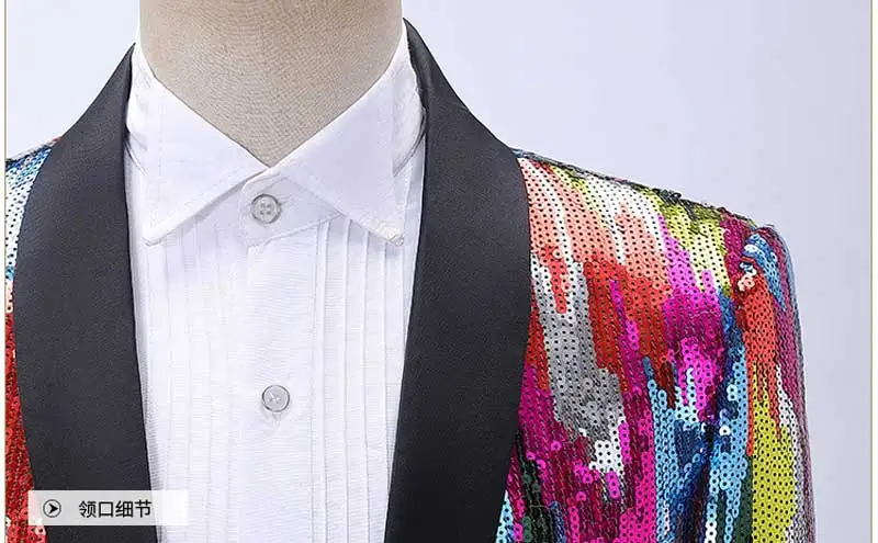 Shiny Rainbow Sequin Shawl Collar Suit Jacket Men Bling Glitter Nightclub Prom Blazer Jacket Male Stage Clothes for Singers 2XL