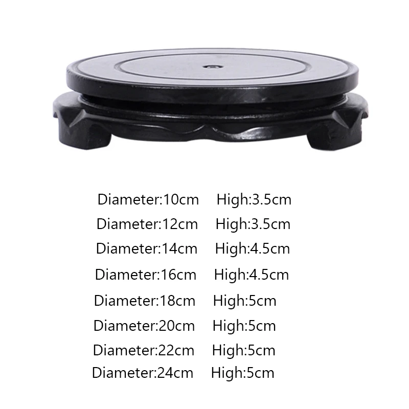 10-24cm Diameter Matte Black Wooden Rotating Base For Wine Carving Vase Base Carving Teapot Base Jewelry Display Stand Tray