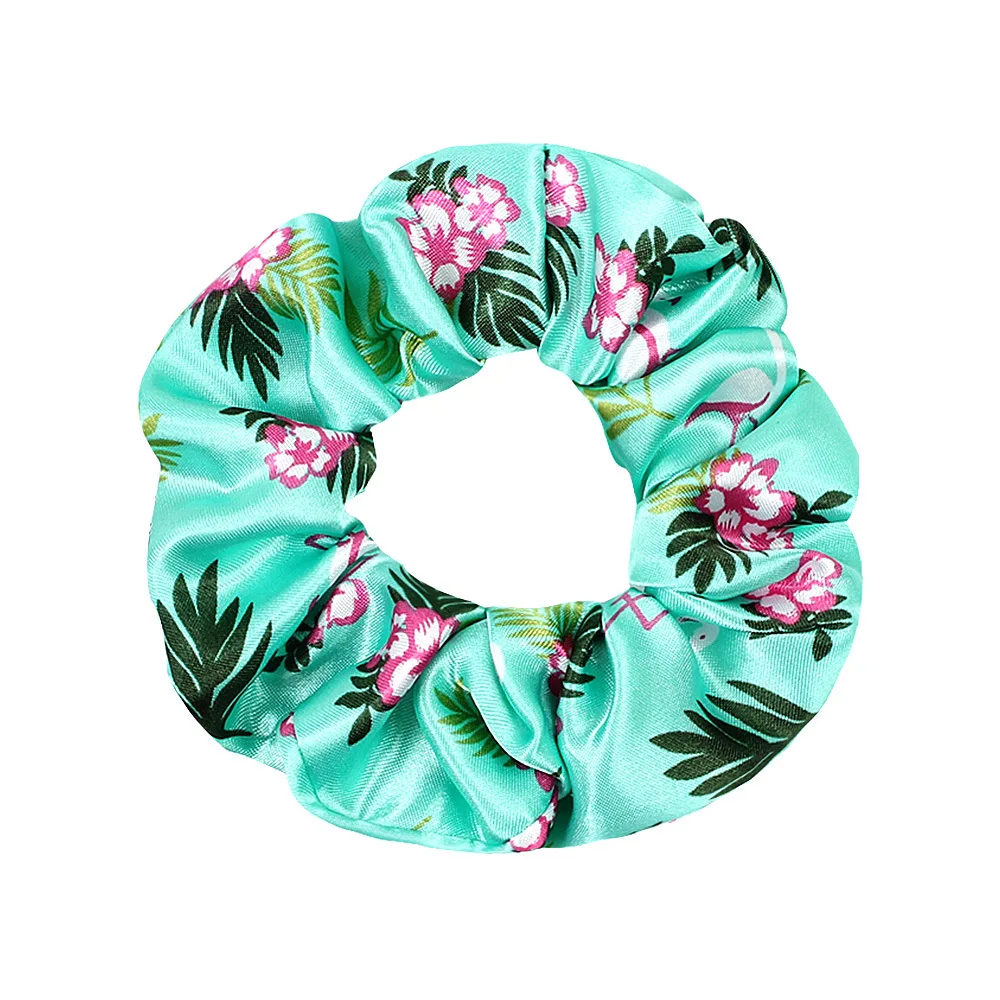 New Satin Printed Flower Floral Scrunchie Women Girls Elastic Hair Rubber Bands Accessories Tie Hair Ring Rope Holder Headdress