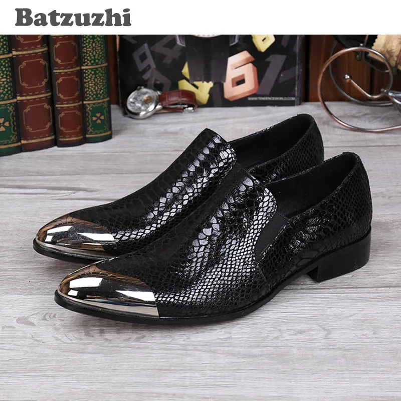 

Batzuzhi New 2020 Men's Black Leather Shoes Front Metal Cap Men's Dress Shoes Designer's Shoes Men, EU38-46! Zapatillas Hombre