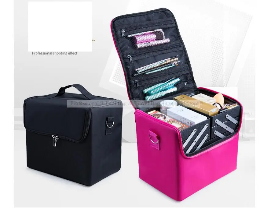 Women Cosmetic Makeup Case Large Capacity Travel Multilayer Cosmetic Bag Case Beauty Salon Tattoos Nail Art Tool Bin Storage Box