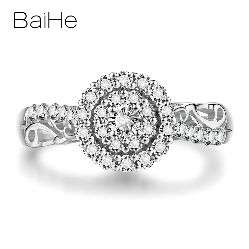 

BAIHE Solid 18K White Gold 0.52ct H/SI Natural Diamond Luxury Ring Women Wedding Trendy Fine Jewelry Cincin Mewah Berlian