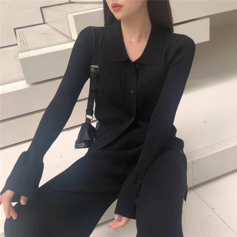 Knitted Cardigan Two Piece Sets Women Slim Sweater Suits Casual Solid Tops Female Fleece Pants Suits Fashion Streetwear Outfits