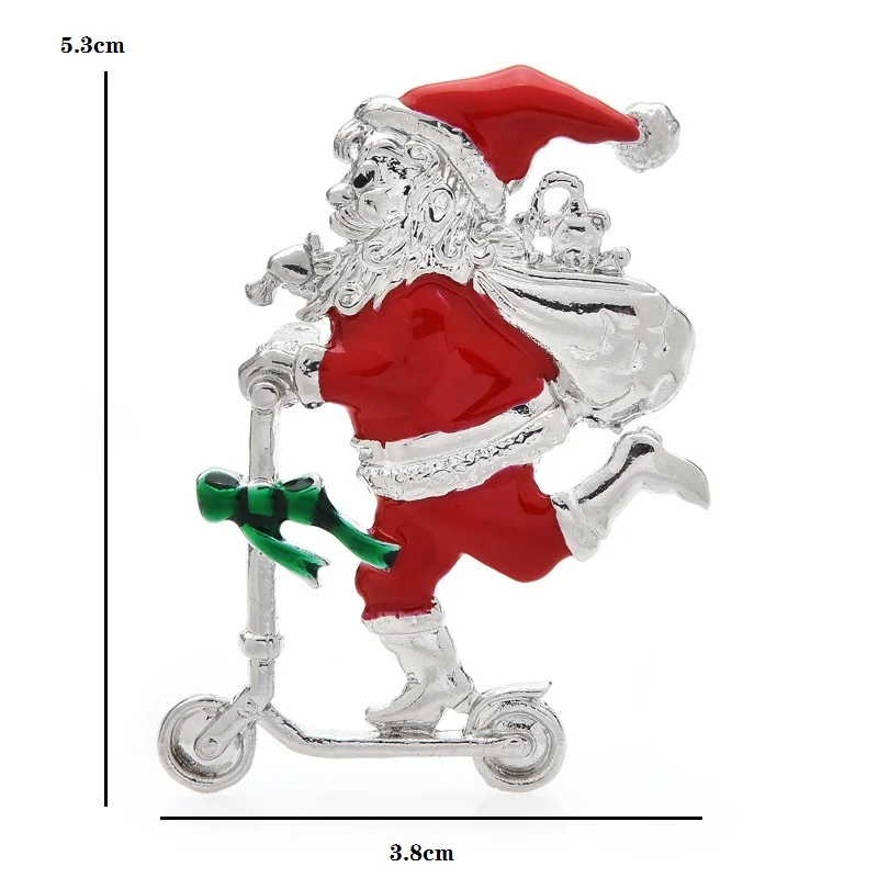 Wuli&baby Santa Claus Brooch Pins Enamel Santa Riding Bicycle Delivering Gifts For Women And Kids 2021 Christmas Jewelry Gift