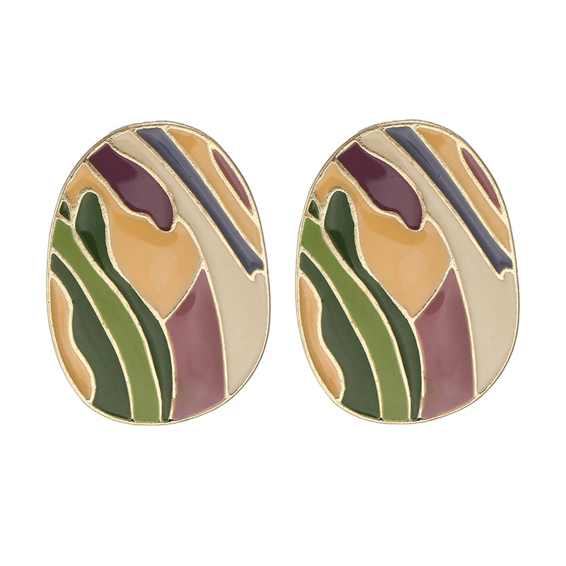Geometric Punk Human Face Clip on Earrings for Women Retro Abstract Metal No Pierced Hit Color Fashion Ear Clips Enamel Jewelry