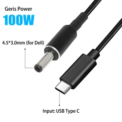 100W USB-C PD to 4.5x3.0mm Fast Charge Laptop Adapter Cable for Dell Inspiron 11 13 14 15 3551 3552 3558 5551 5552 5555 5558