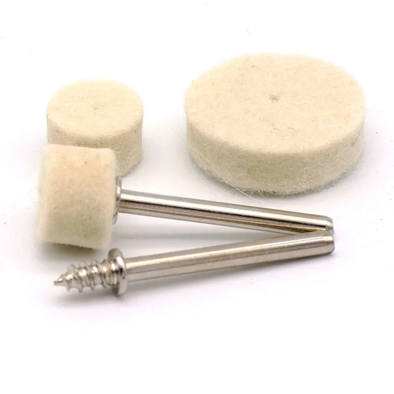 100 pçs lãs feltro polimento polimento roda redonda ferramenta + 2 haste para dremel rotativo macio feltro polimento polimento roda acessório
