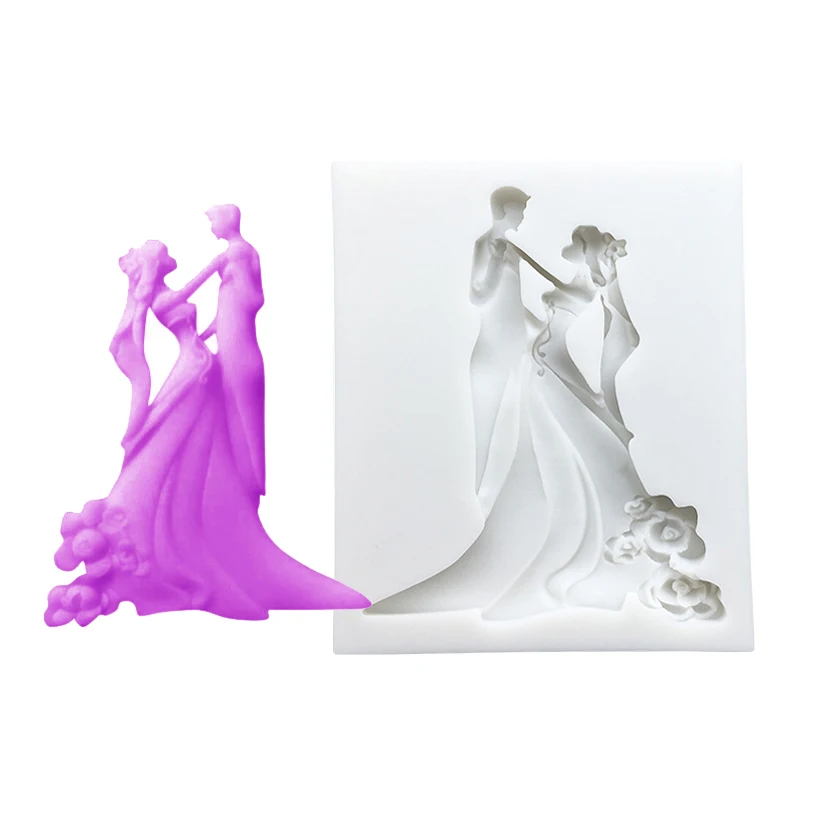 Bride Bridegroom Wedding Dance Silicone Mold Sugarcraft Fondant Cake Decorating Tools Cupcake Baking Mold