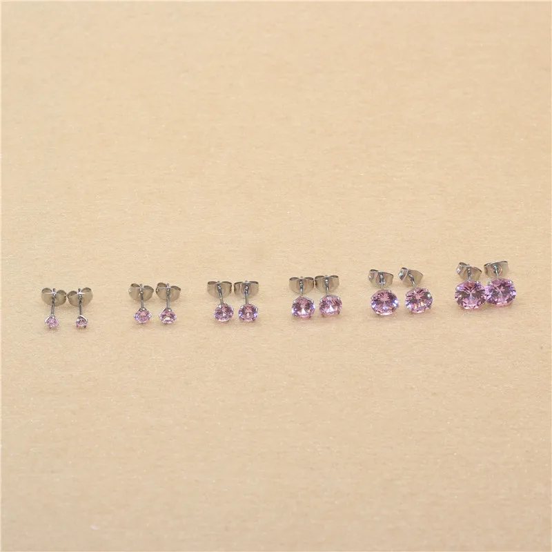 Mini-Ohrstecker aus Edelstahl mit rosa AAA-Zirkonia, 3mm bis 8mm rund, echte goldfarbene Beschichtung, nicht leicht verblassend, allergiefrei – Detail 2